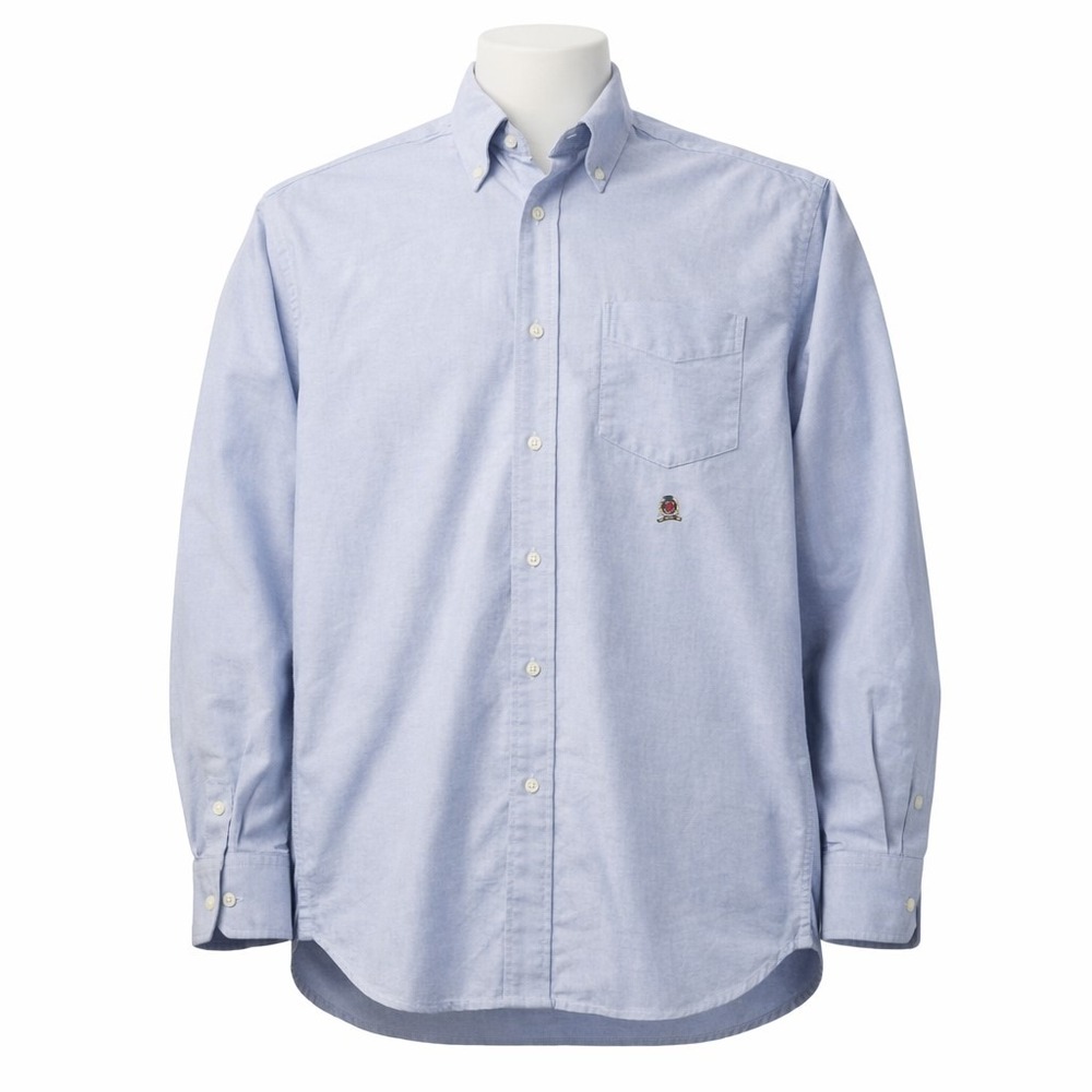 Tommy Hilfiger Mens Oxford Button Down Shirt Blue‎ Crest Logo Long Sleeve Size M